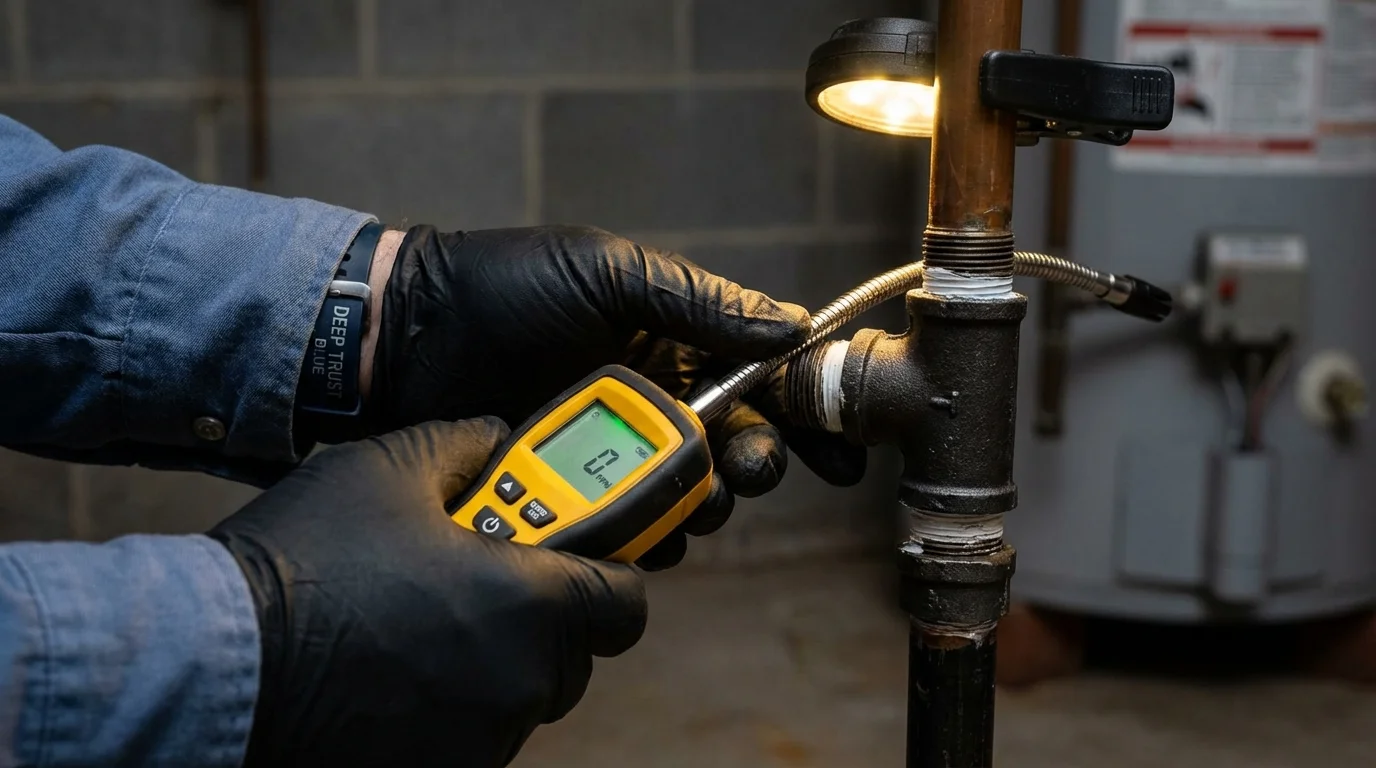 Gas leak detection with electronic sniffer by Johns Plumbing LLC in Nags Head