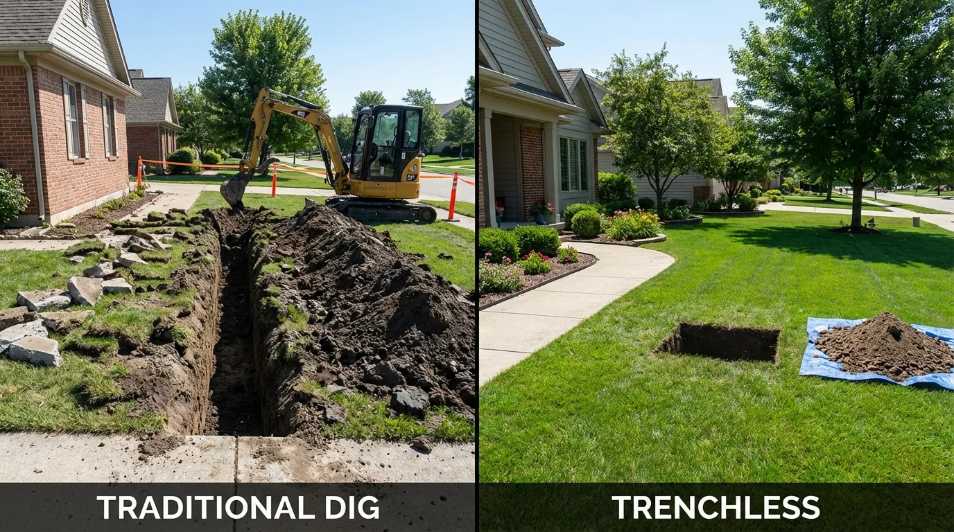Trenchless sewer repair with minimal yard damage versus traditional excavation in Nags Head, NC
